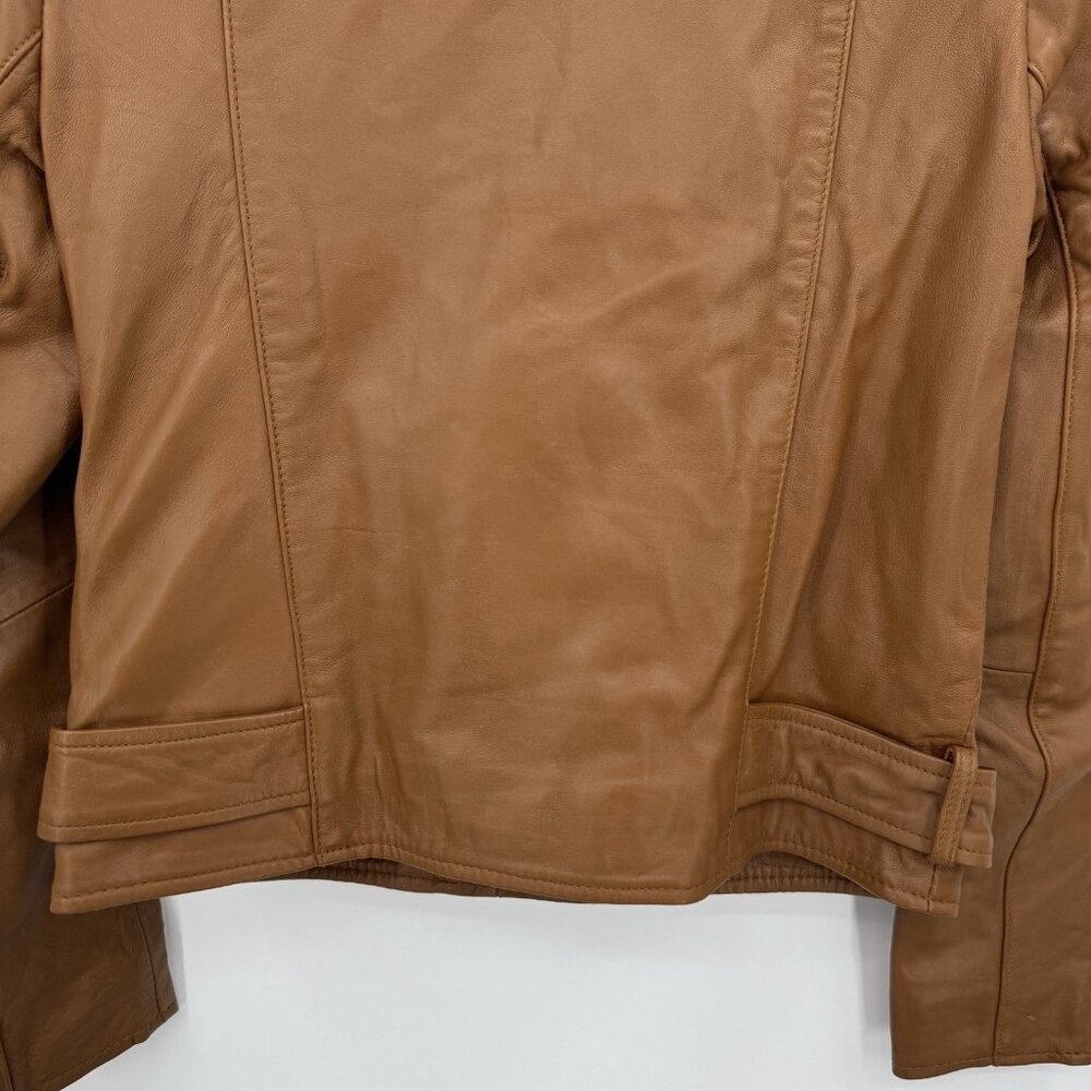 Quince Women's Cognac Leather Motorcycle Jacket size XS Sheep Leather Belted - Picture 16 of 16